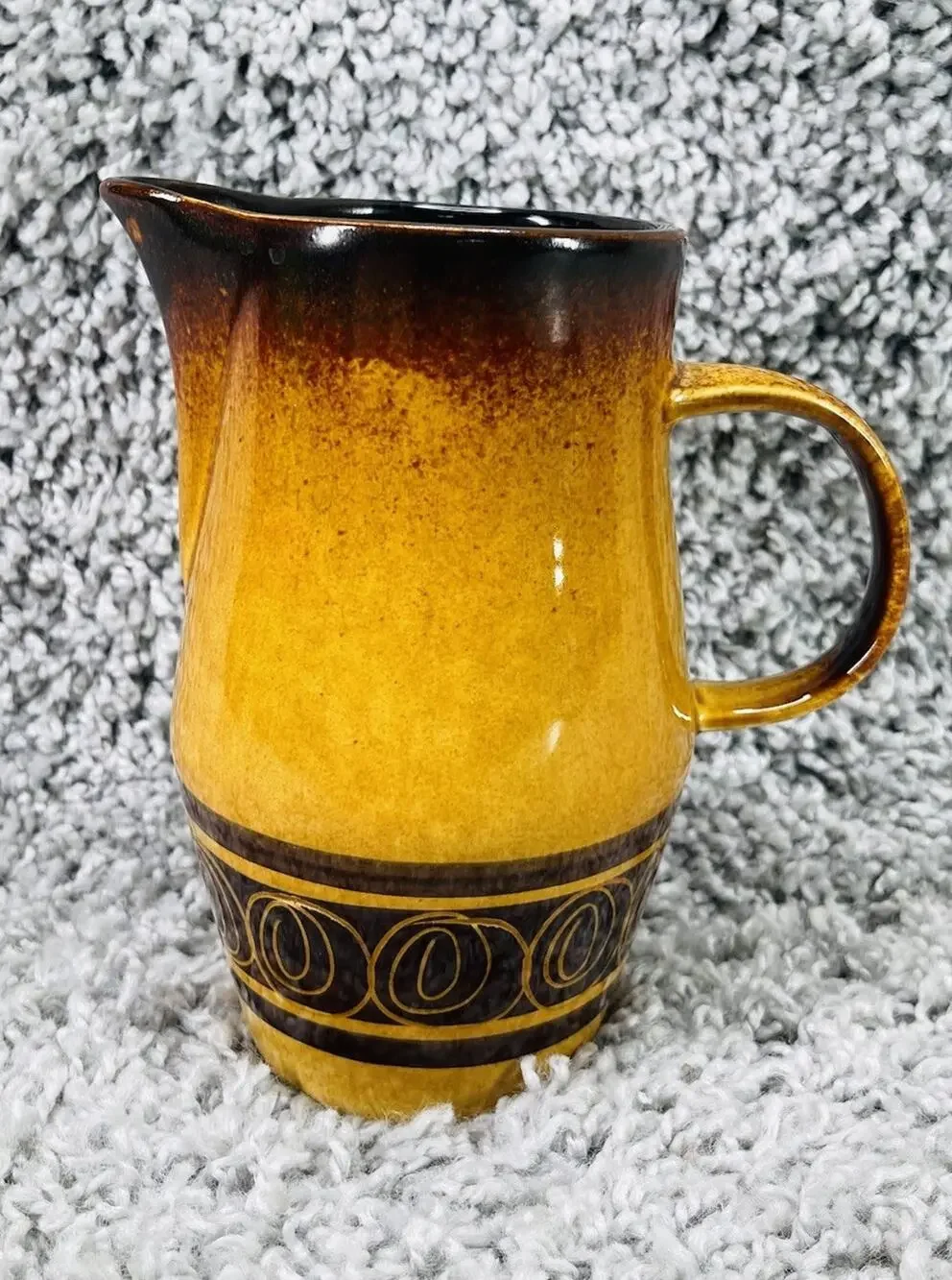 Vintage Rössler Porzellan Pottery Pitcher Two Toned Color Glaze Decorative Band